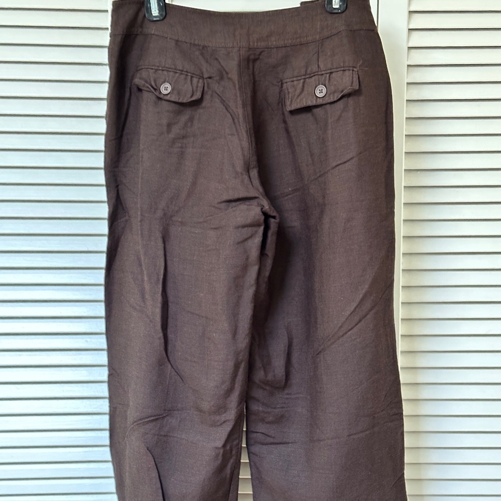 Vintage 90s Sherry Taylor Ramie Rayon Brown Sailor Trousers Wide Leg Medium - Picture 8 of 11